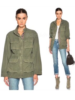 NILI LOTAN Lori Military Parka Jacket in Camo Green
